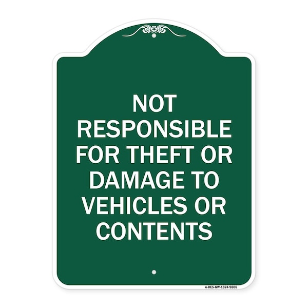 Signmission Not Responsible For Theft Or Damage To Vehicles Or Contents Heavy-Gauge Alum, 24" H, GW-1824-9806 A-DES-GW-1824-9806 - main